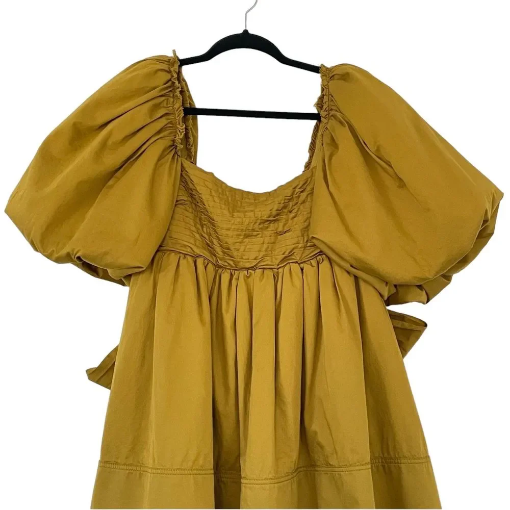 Aje Casabianca Puff Sleeve Bow Mini Dress Olive Green Smock Size AU 10 US 6 - Picture 3 of 16
